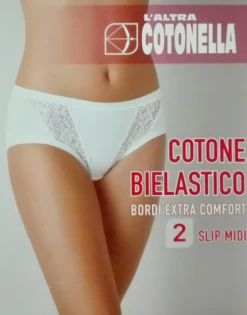 Slip Midi Donna Cotone Elasticizzato E Pizzo Cotonella GD130 -Negozio Di Lingerie Moda Donna 130