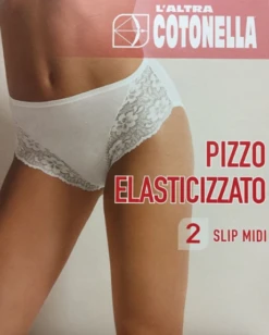 Slip Midi Donna Cotone Elasticizzato E Pizzo Cotonella 4940